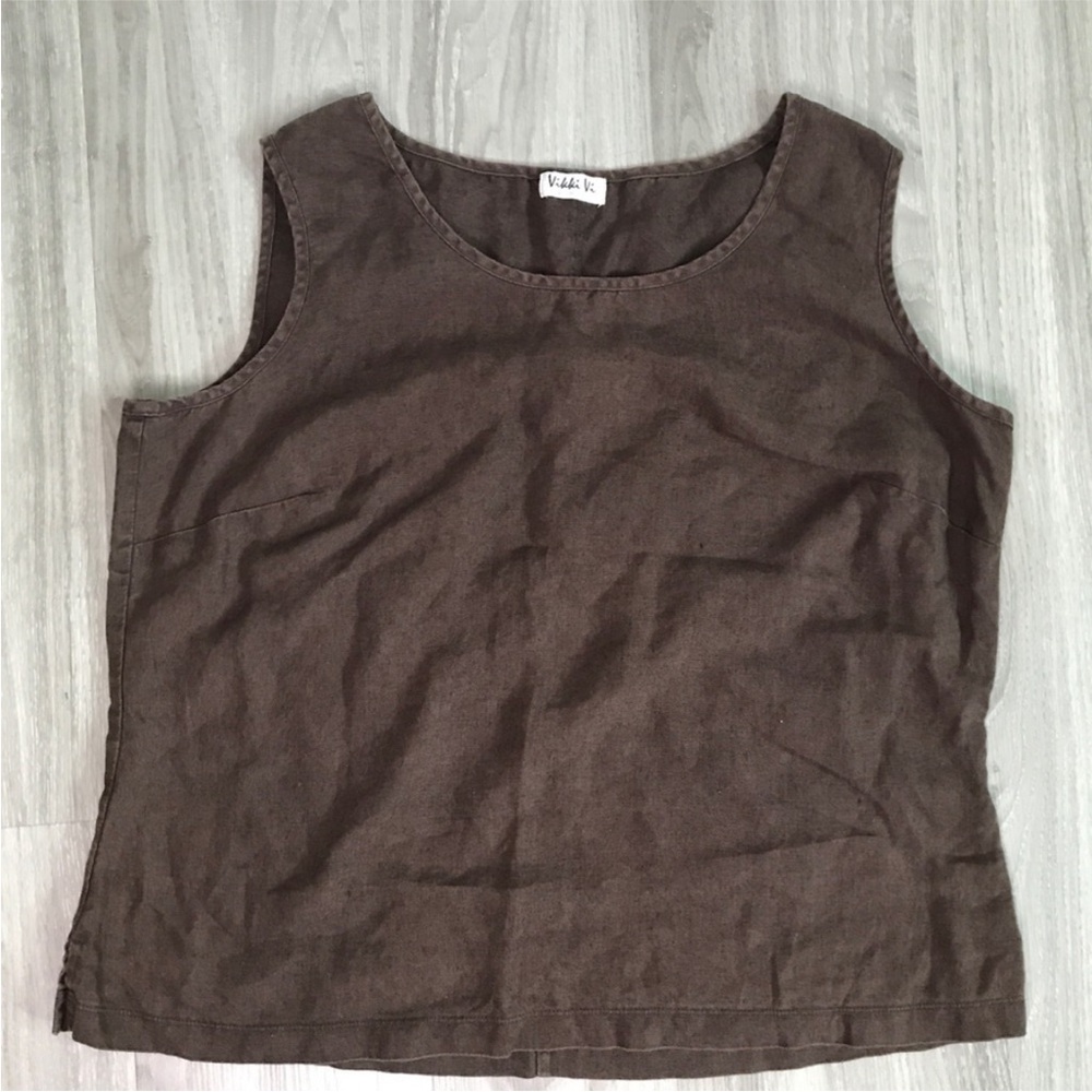 VIKKI VI TANK TOP 100% LINEN SCOOPED NECK WOMENS LARGE